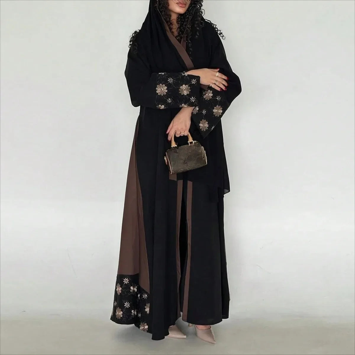 Middle Eastern Printed Floral Abaya Muslim Women Full Sleeve Loose Open Front Abayas Elegant Kaftan Jilbabs Islamic Maxi Dresses.