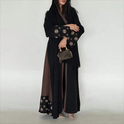 Middle Eastern Printed Floral Abaya Muslim Women Full Sleeve Loose Open Front Abayas Elegant Kaftan Jilbabs Islamic Maxi Dresses.