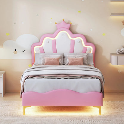 Rosahqnda Kinderbett Mädchen Einzelbett Doppelbett Kinderbett Prinzessin Kronenform Bett Verstellbares Kopfteil