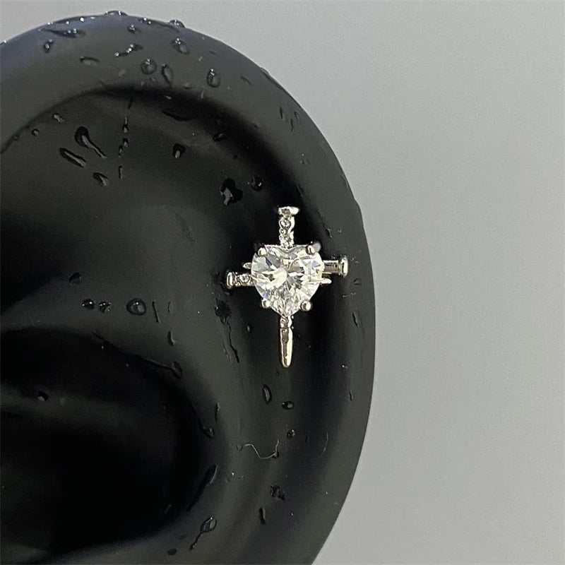1pcs Quality Shiny Cross Zircon 316L Stainless Steel Ear Bone Nail Y2K Style Silver Color Earring for Women Cochlear Accessories