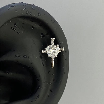 1pcs Quality Shiny Cross Zircon 316L Stainless Steel Ear Bone Nail Y2K Style Silver Color Earring for Women Cochlear Accessories