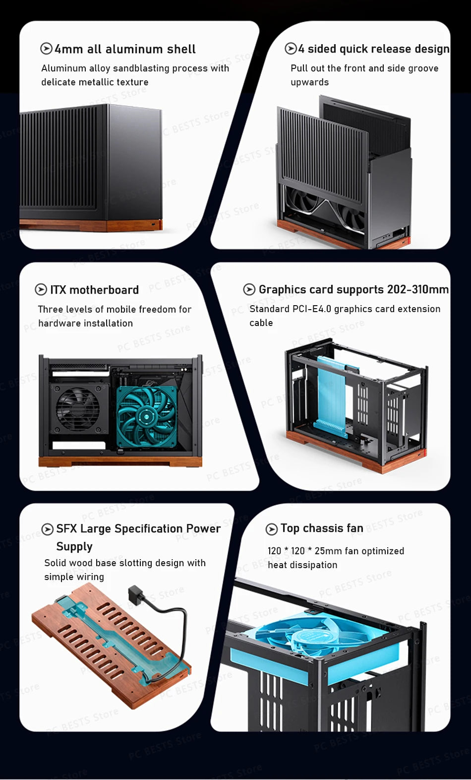 Jonsbo T9 Aluminum Alloy ITX Chassis Computer Desktop Host Shell Type-C 11L Small PC Case With PCIE 4.0 GPU Adapter Cable.