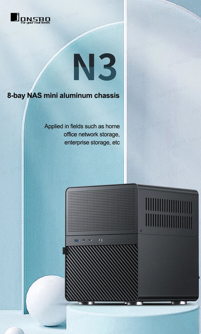Jonsbo N3 NAS ITX Mini Case All-In-One Aluminum Office Desktop Chassis 8 Hard Disk Location Support 250mm Graphics Card PC Case.