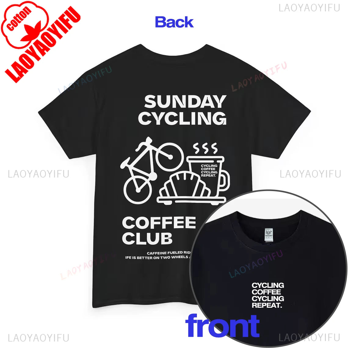 Sunday Cycling Coffee Club Graphic T Shirts Unisex Woman Man Summer Bicycle High Quality Cotton T-shirt Classic Breathable Tops.