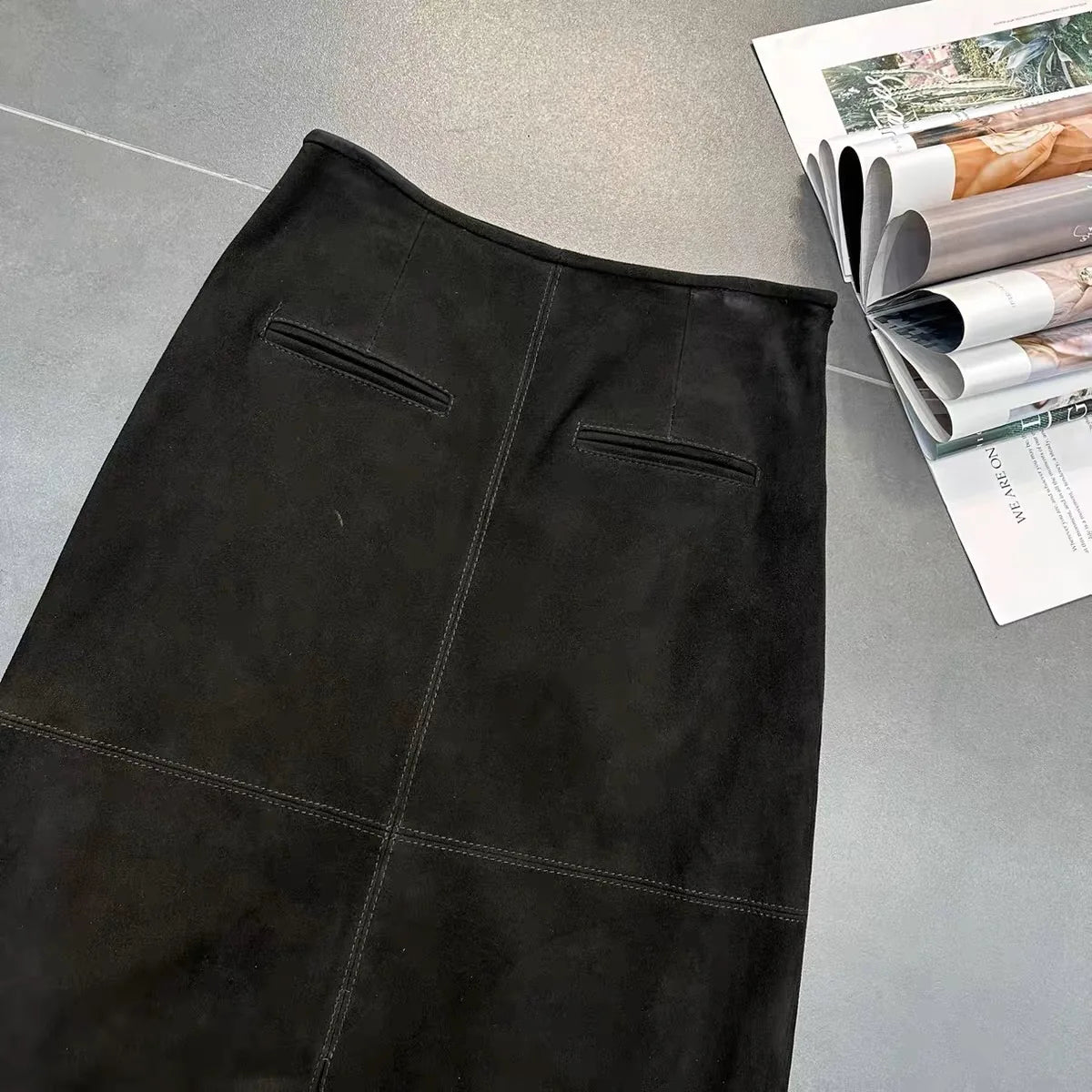 Retro High Grade Suede Real Leather Long Skirt 80cm For Women Upgraded Imported  Jupe Back Split Waist Loop Faldas Ankle-Length
