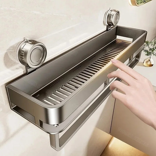 Kein Bohren Saugnapf Saug Badezimmerregal an der Wand Badezimmerregal Toilettenraum Aluminium Hängeregal Badezimmer Organizer Hängen