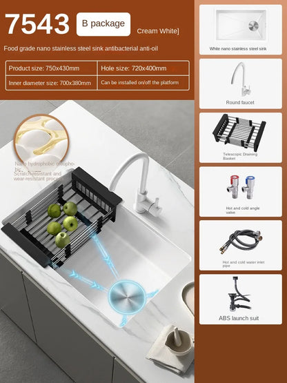 White Stainless Steel Kitchen Sink with Digital Display Multifunction Waterfall Faucet large Wash Basin for Kitchen Accessories