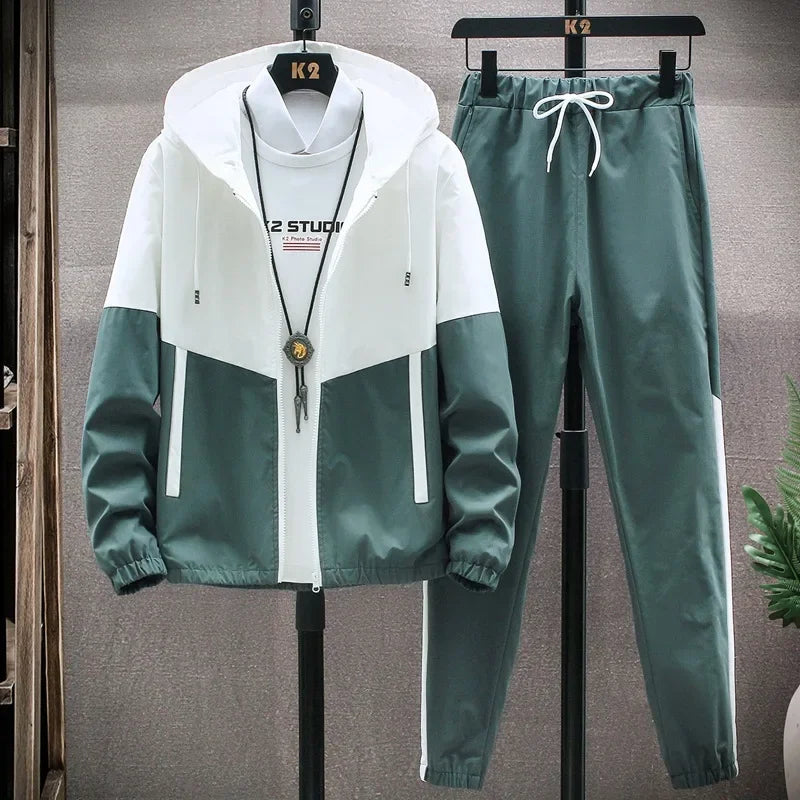 New Men's Sportswear Set Casual Loose Fit Sweatpants with Drawstring Two-Piece Korean Style Autumn Collection.