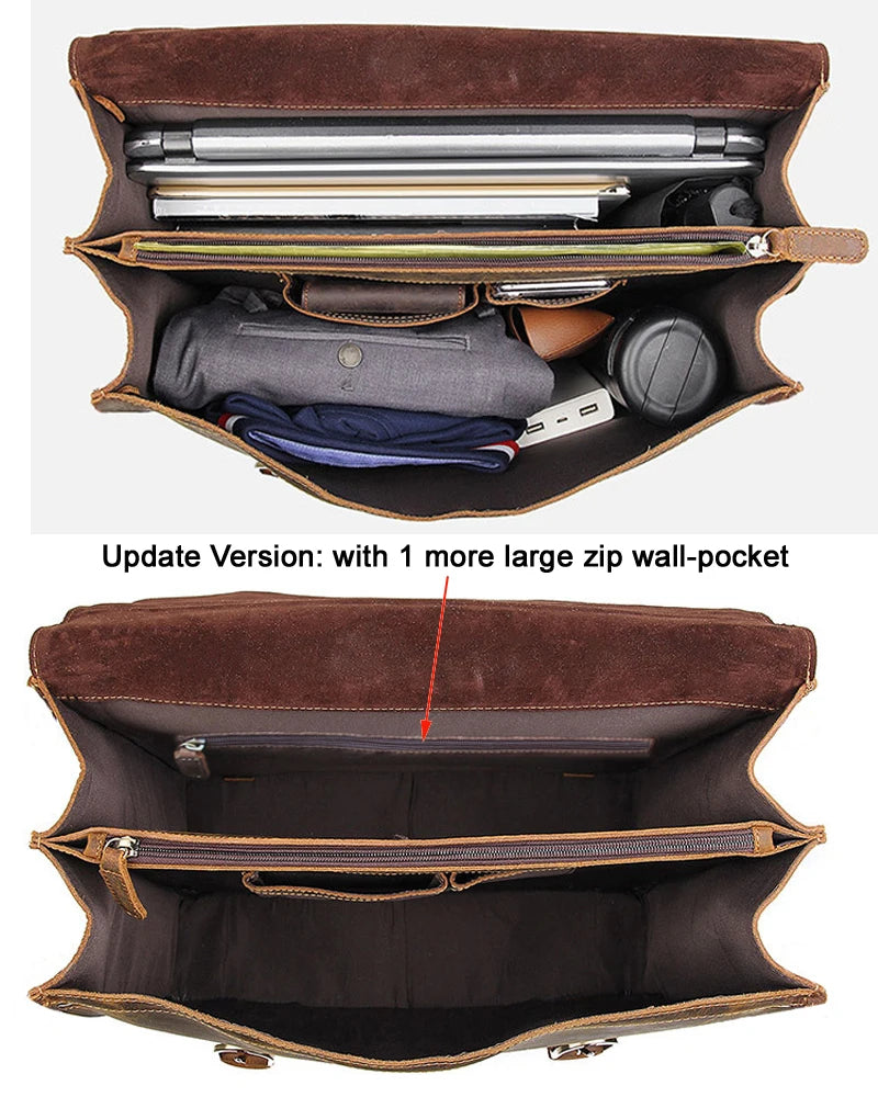 Vintage verrückte Pferd Echt leder Männer Aktentasche große Business-Tasche Einkaufstasche 15.6 "Laptop-Tasche Attache männliche Umhängetasche