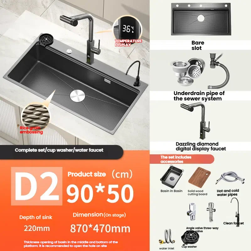 Kitchen Sink Stainless Steels Large Single Slot Multifunctional Dishwashing Bowl Household Wash Dish and Wash Vegetables Basin