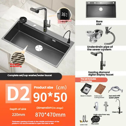 Kitchen Sink Stainless Steels Large Single Slot Multifunctional Dishwashing Bowl Household Wash Dish and Wash Vegetables Basin