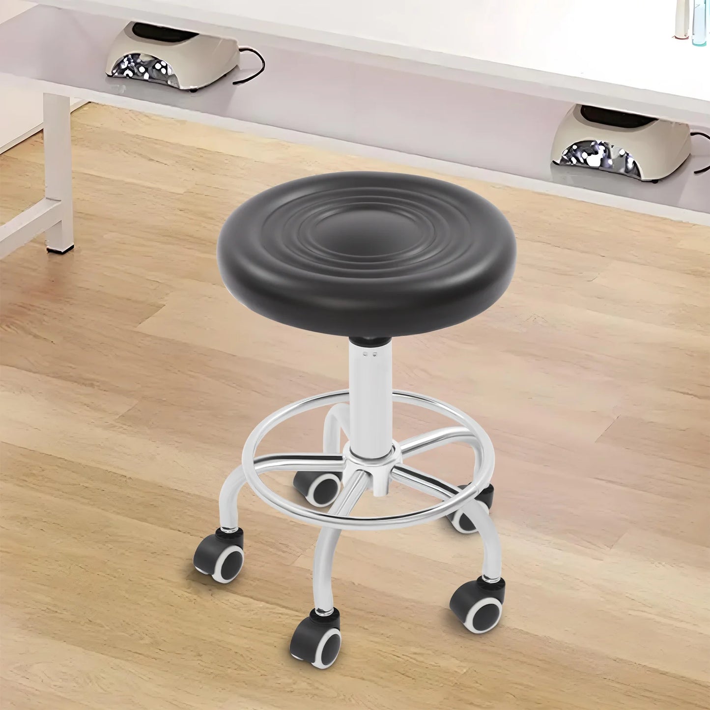 Verstellbarer Drehhocker mit 5 Rädern, 150 kg Fassungsvermögen, mobiler Rollstuhl, Büro, Salon, Labor, Garage, moderner ergonomischer Sitz