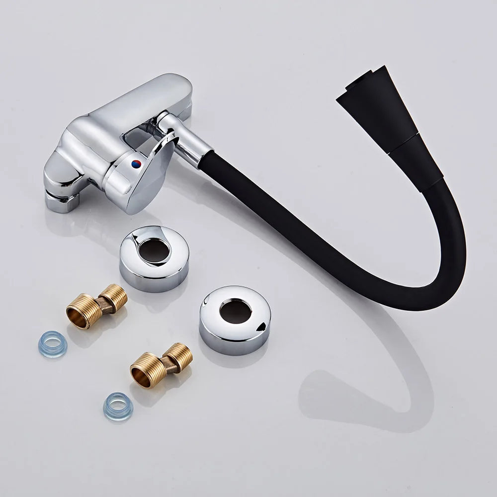 BAKALA Multicolor Wall Mounted Kitchen Faucet 360 Degree Swivel Flexible Hose Double Hole Sink Mixer Tap Wall Kitchen Mixers