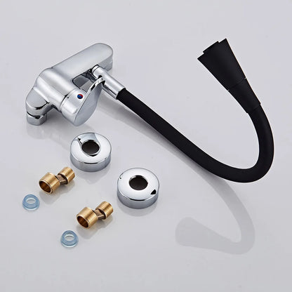 BAKALA Multicolor Wall Mounted Kitchen Faucet 360 Degree Swivel Flexible Hose Double Hole Sink Mixer Tap Wall Kitchen Mixers