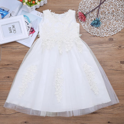 Blumenmädchenkleid mit floraler Spitze für Kinder, bestickt, für Hochzeit, Festzug, Brautjungfernkleid, ärmellos, Taufe, Kommunion, Ballkleid.