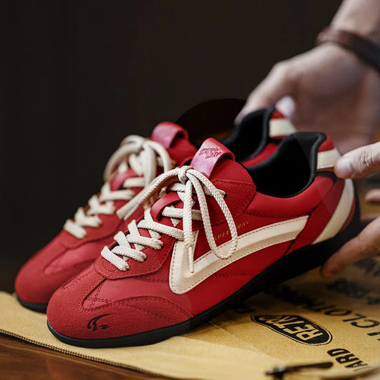 Maden Vintage Patchwork Rot Racing Sneakers Unisex Sommer Atmungsaktive Deutsche Trainer Schuhe Dünne Sohle Casual Lace-Up Sportliche Schuhe