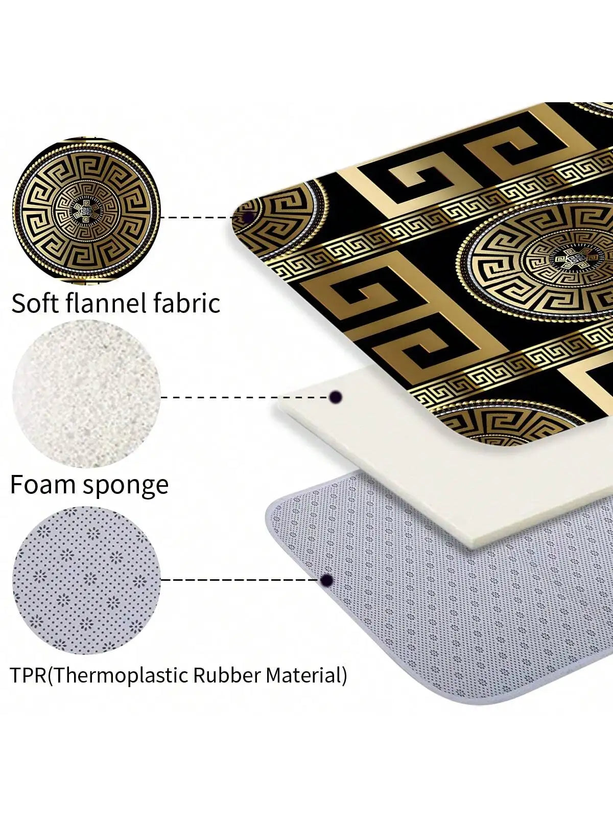 4-teiliges Badezimmer-Set, wasserdichter Stoff-Duschvorhang im Palast-Stil mit 12 Haken, rutschfeste Badezimmermatte, U-förmige Toilettendeckelabdeckung