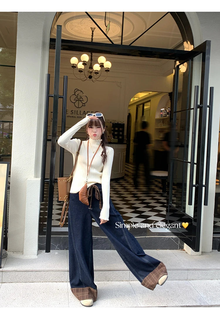 2025 Autumn Winter Women Half Turtleneck Fashion Wooden Ear Pullover Knitted Tops Long Sleeve O Neck Slim Warm Sweater Female.