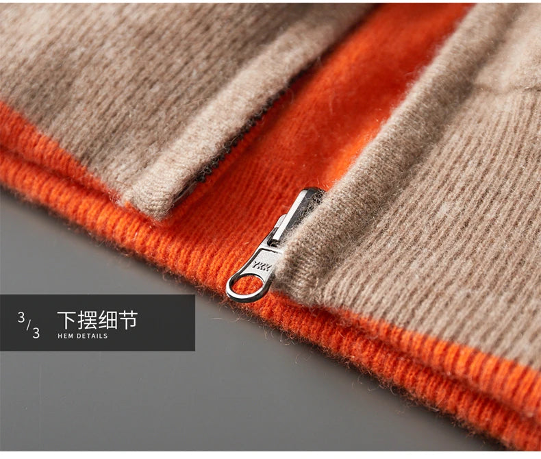 Autumn Winter Pure Cashmere Sweater Double-sided Cardigan Men's Casual Zipper Thickened Cashmere Knitted Hooded Sweater Coat