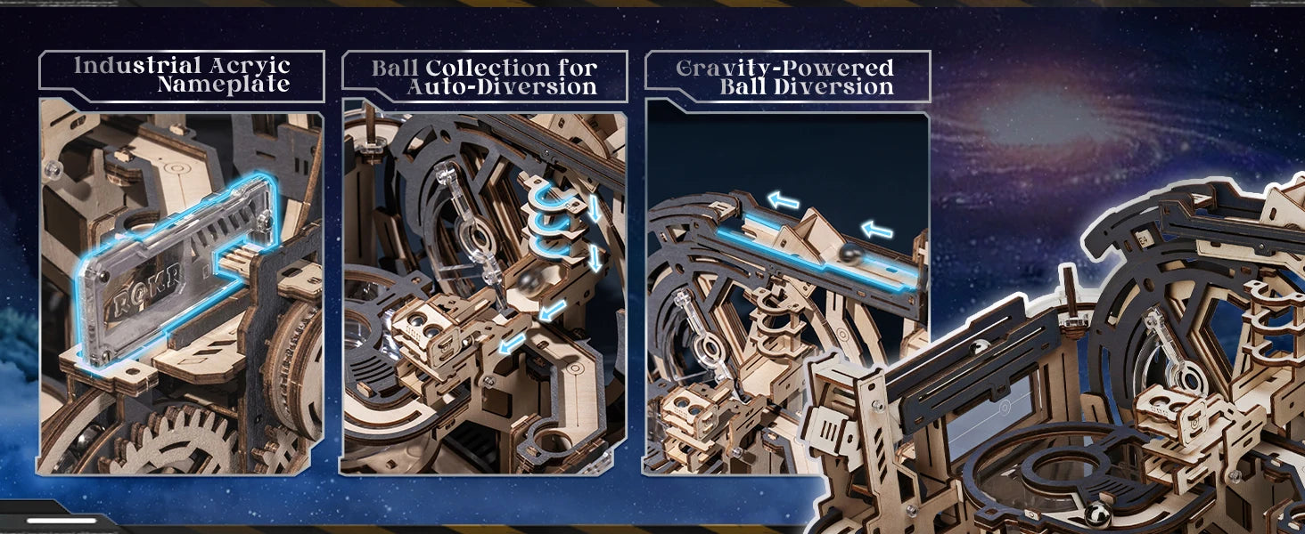 ROBOTIME Rokr Electric Marble Run with Light 3D Puzzle Toys Marble Spaceport Gifts for Kids Children Connect With Night City.