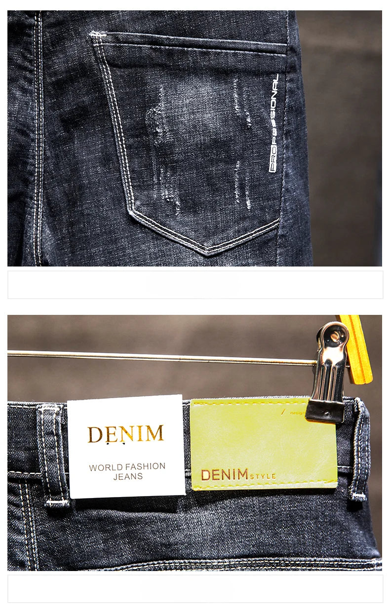 New Men's Fashion Ripped Jeans Stretch Slim Straight Little Feet Pants Hip Hop Youth Streetwear Punk Personality Male Trousers.