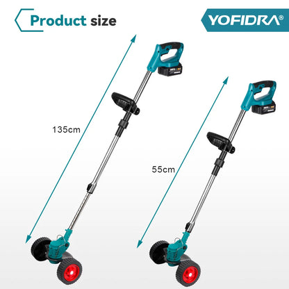 YOFIDRA 100–135 cm elektrischer Rasenmäher, 1500 W, kabellos, faltbar, Trimmer, Beschneiden, Schneiden, Garten, Elektrowerkzeug für Makita-Akku-Pin