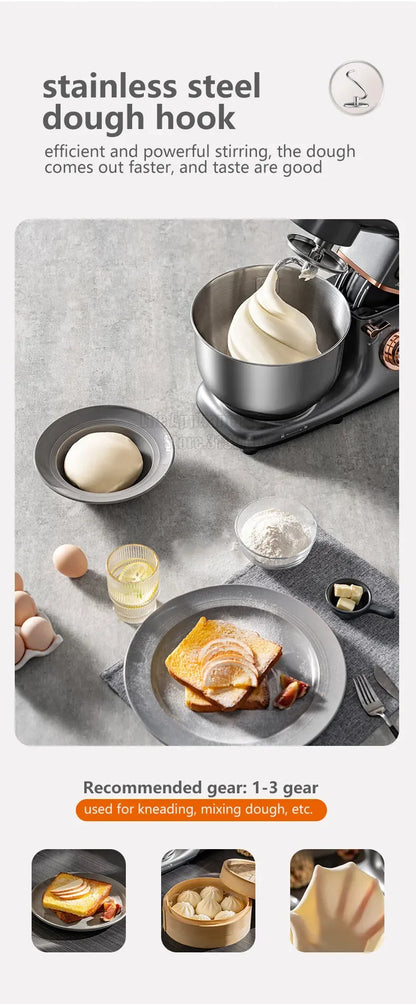 Joyoung 5L Stand Dough Mixer For Kitchen Cream Whisk Cake Dough Blender With Stainless Steel Bowl 6 Gears Chef Machine.