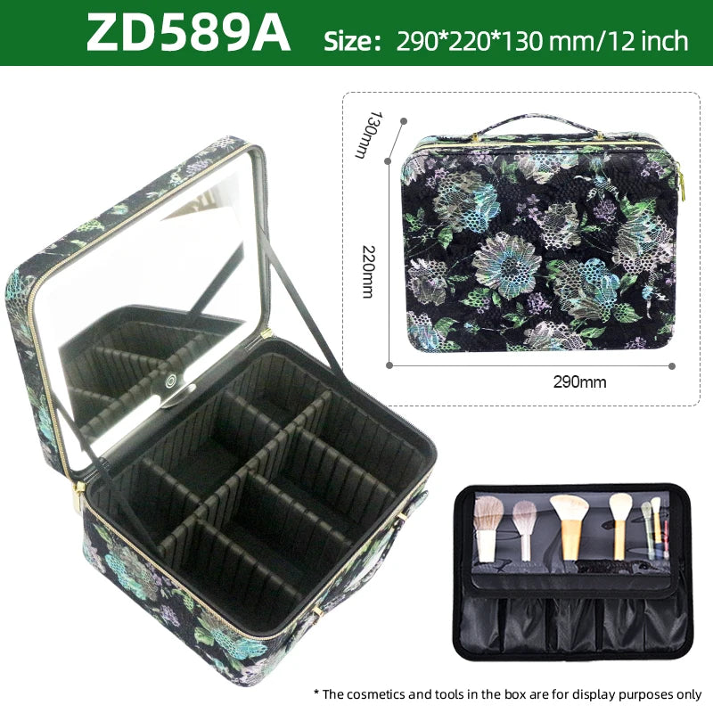 Large Capacity Makeup Case with LED Mirror Multiple Size Options Cosmetic Box LED Mirror Makeup Storage Box for Beauty Salons