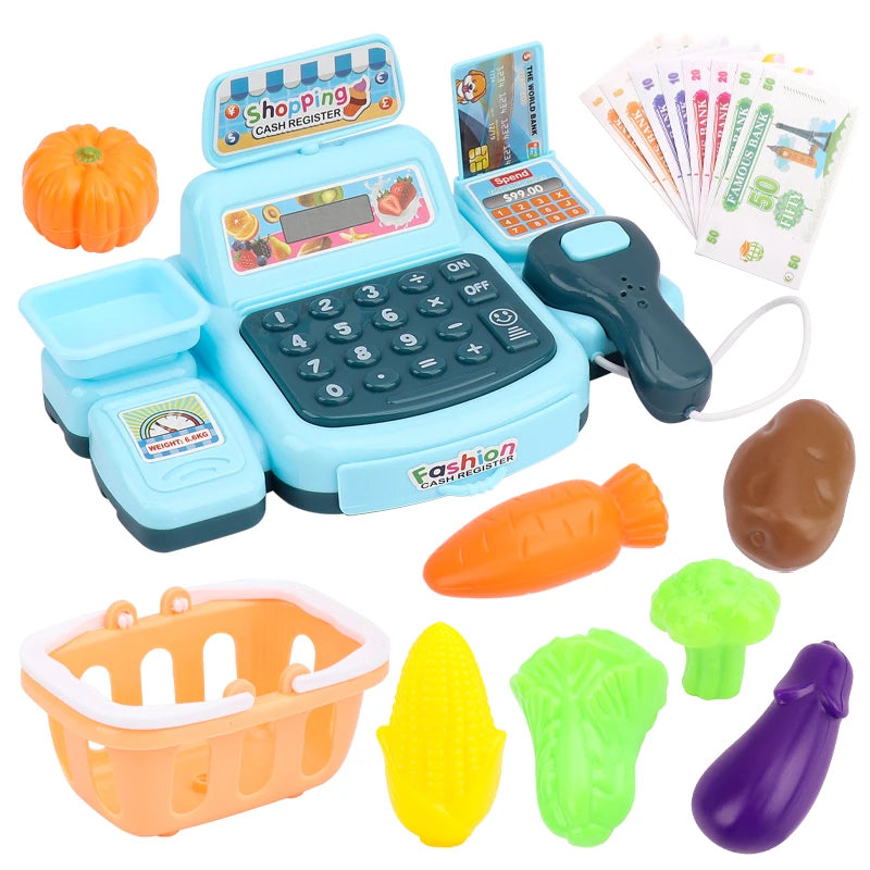 Simulation Cartoon Supermarket Cash Register Toy Home Appliance Series Children Play Home Electric Lighting Sound Register.