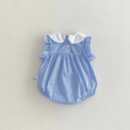 Babykleidung 2025, Sommer-Baby-Body für Mädchen, Baumwolle, ärmellos, für Kleinkinder, blau, weiß, gestreift, Einteiler, süßes Kleinkind-Einteiler.