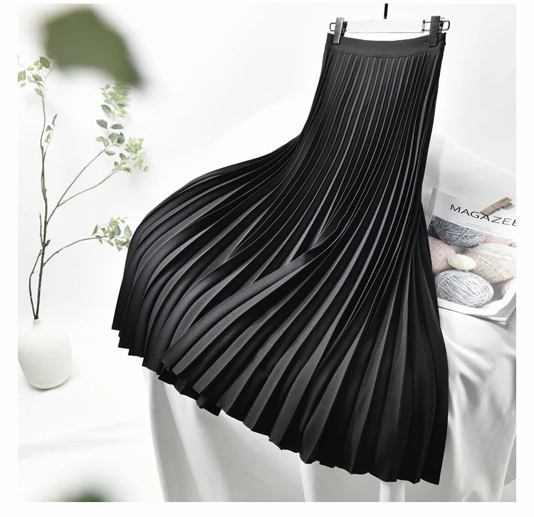 Looks Thin Pleated Skirt 2025 New High Waist A-line Skirt Mid-length Big Size Plaid Skirt Long Pleated Skirt Length 75-90cm