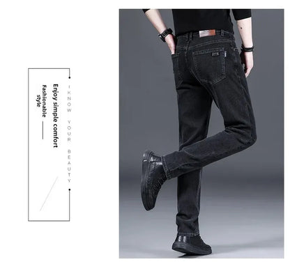 Loose Casual Jeans for Men Mid-aged Thick Winter Long Pants Business Style Straight Leg Spring Autumn Korean Version