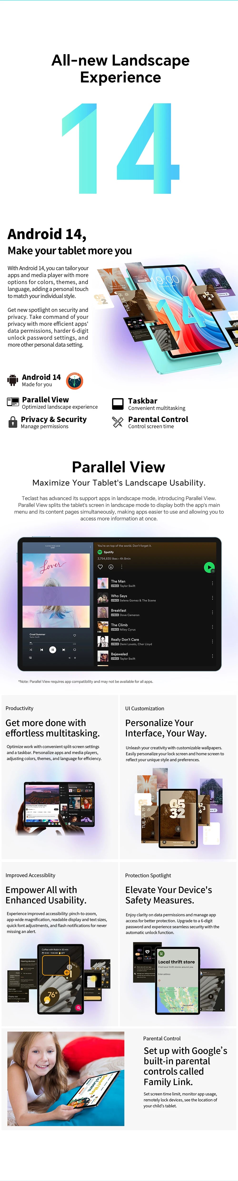 Odea A10 Tablet 10.1" IPS Android 14 T606 Octa-core Max 12GB(4GB+8GB) RAM 128GB ROM Type-C Widevine L1 Earphone Jack Face Unlock.