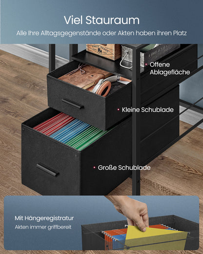 VASAGLE Schreibtisch mit Schubladen, Computertisch mit Monitorständer, LED-Beleuchtung, 55 x 135 x 90 cm, eingebaute Steckdosen
