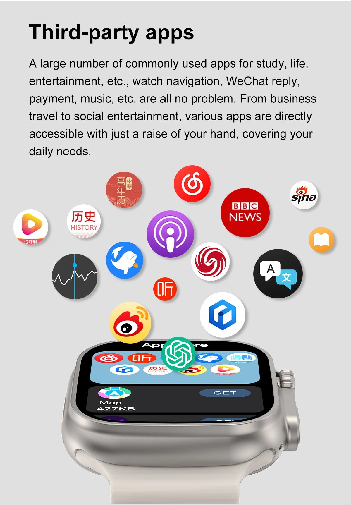 DT Ultra 3 Smartwatch Amoled Screen 4GB MP3 MP4 Player Bluetooth Network Sharing APP Store ChatGPT Smart AI Watch Men Sportwatch.