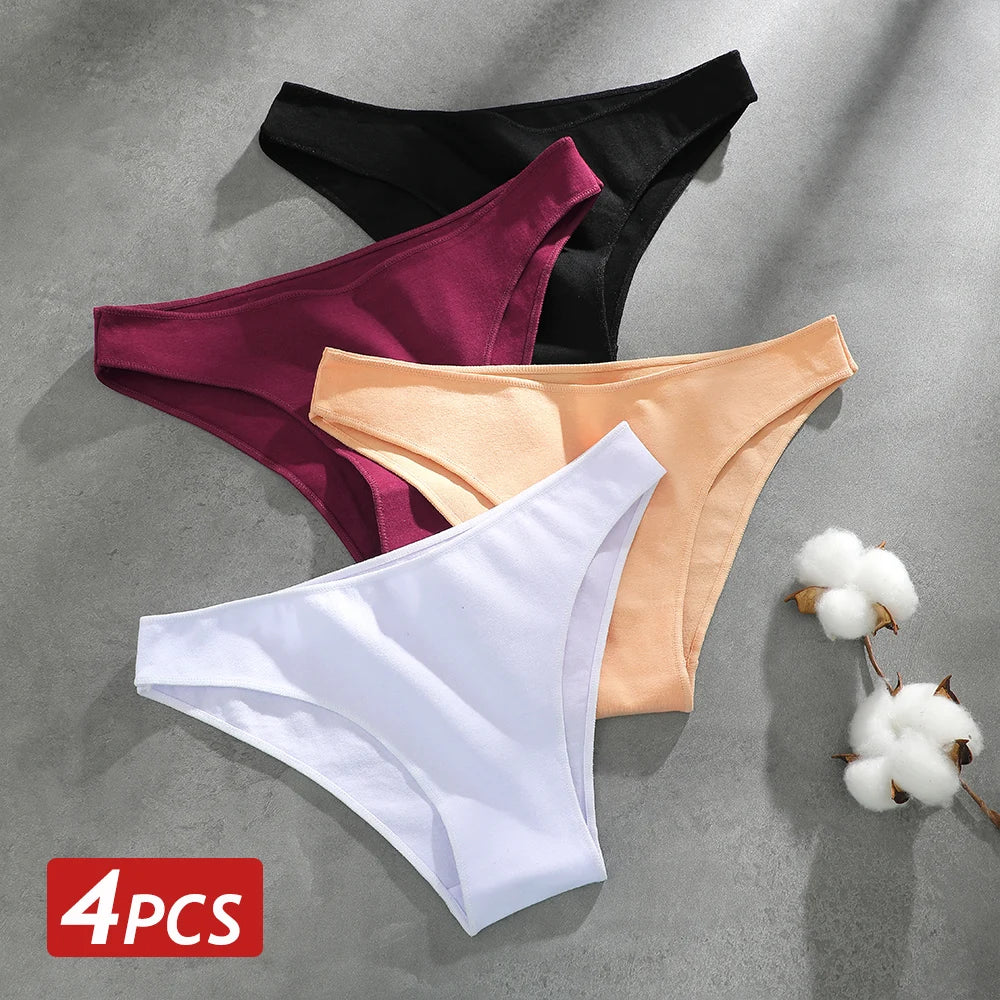 4PCS Seamless Cotton Panties Women Solid Color Briefs Sexy Low Waist Underpants Female Breathable Underwear Ladies Stretch Panti.