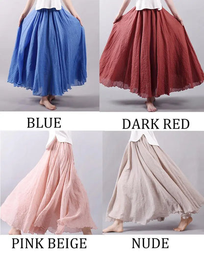 Frauen Elegante Hohe Taille Leinen Maxi Rock 2023 Sommer Damen Casual Elastische Taille 2 Schichten Röcke saia feminina 20 Farben SK53