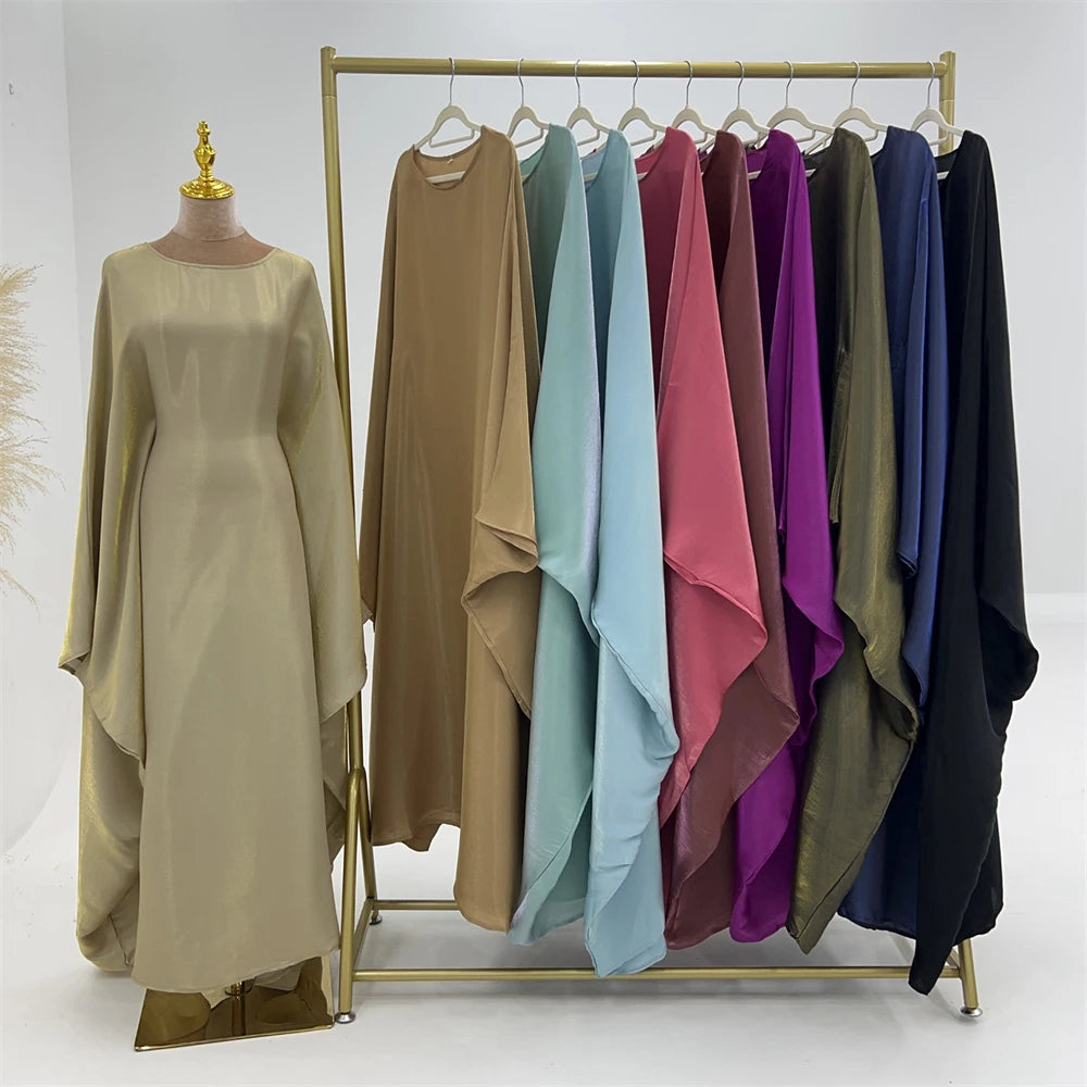 Ramadan Eid Satin Batwing Butterfly Abaya Dubai Luxury 2024 Muslim Maxi Kaftan Dress Abayas For Women Kebaya Robe Femme Vestidos.