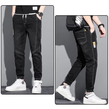 Men Jeans Elastic Tie Up Harem Denim Pants Male Bound Feet Designer Cargo Joggers Denim Trousers Daily Narrow Leg Casual Jeans.