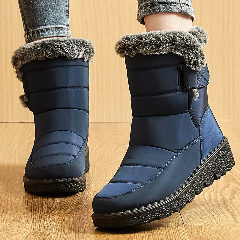 Boots 2025 Women's Boots Fur Botas Mujer Super Warm Winter Boots For Snow Women Low Heels Winter Shoes Woman Black Rubber Boot.