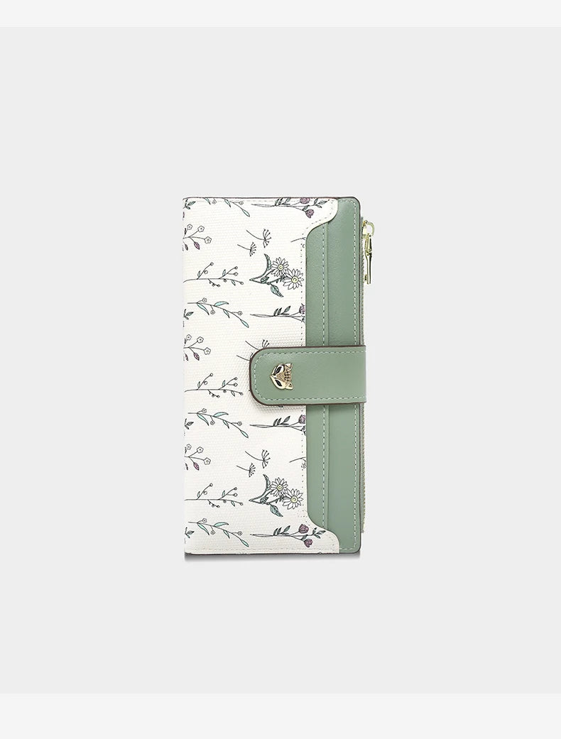 FOXER New Women's Long Wallet Fashion Multi-card Clutch Slot Card Holder Signature Versatile PU Floral Wallet Zipper Coin Purse.