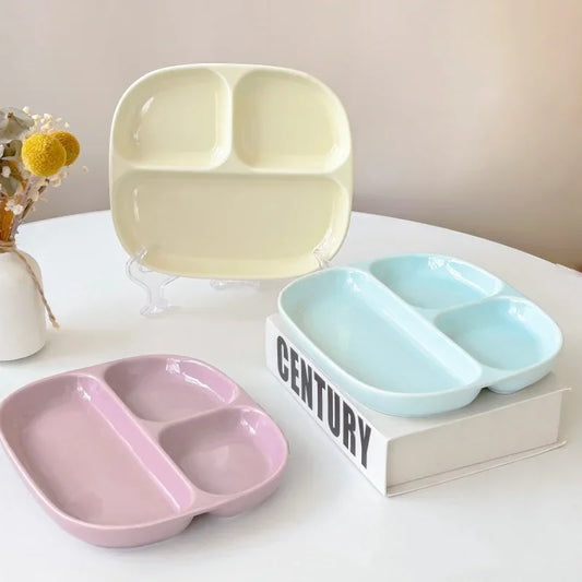 3Grid Plates for Food Dinner Plates Dinnerware Dining Compartment Plate Serving Dishes Salad Kitchen Eco-friendly Tableware.