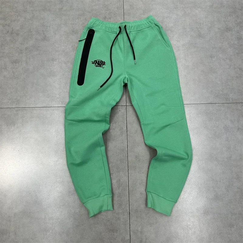 Casual Embroidered Fleece Lined Open Cardigan Hooded Zipper Pants Set for Men And Women Color Block Design by Syna