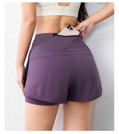 quick-drying women's running shorts sports layer elastic waist active sports shorts with pockets yoga shorts.