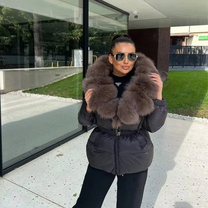 OFTBUY 2025 Winter Kleidung Puffer Jacke Frauen Echt Fox Pelz Mit Kapuze Dicke Warme 90% Weiße Ente Unten Mantel Weibliche Parkas wasserdicht.