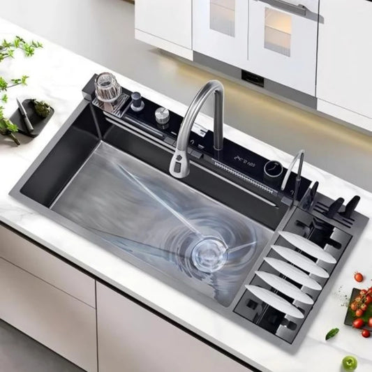 100cmx46cm Whale-Style Large Single-Bowl Kitchen Sink with Dish Rack Digital Faucet Integrated Dishwasher Multi-Functional