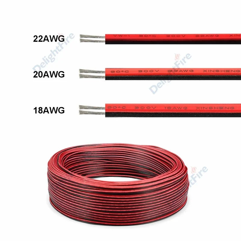 2 PIN Electrical Wire Tinned Copper PVC Insulated Red Black Cable For Single Color LED Strip Light Extension Wire 18/26/28 AWG.