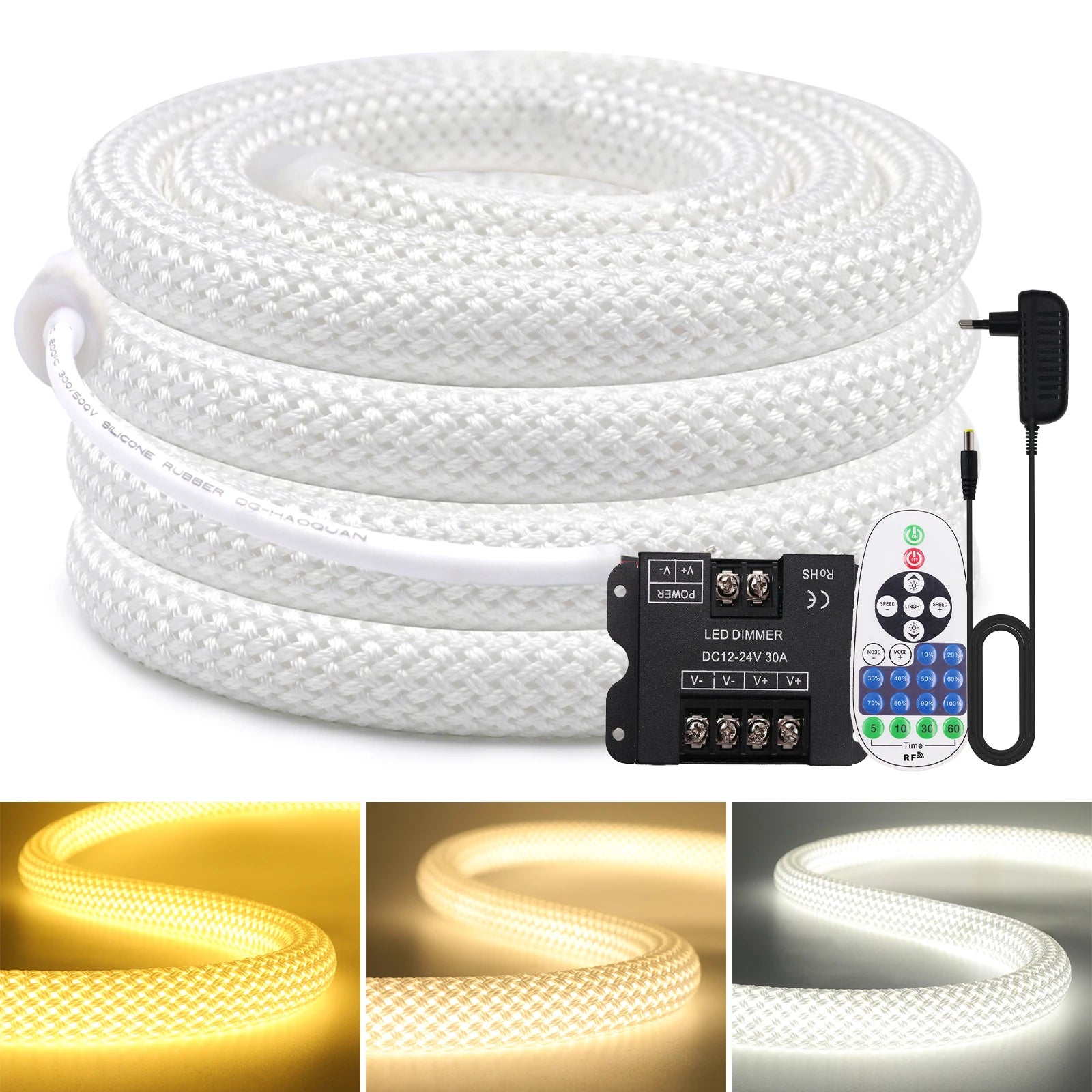 Dimmable LED Neon Tube 360 Degree Round Reticulate Flexible Silicone Tape 240LEDs Waterproof LED Strip Light 12V 24V.