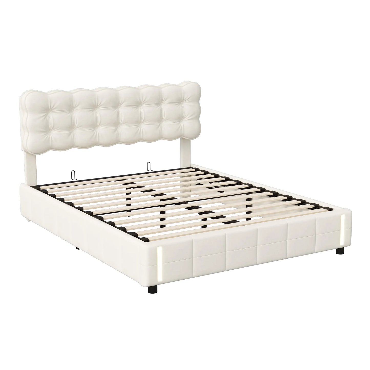 Rosahqnda Kissen Bett Kissen Bett mit Stimmungslicht, gepolstertes Bettgestell in Samtbeige, Kinderbett, ohne Matratze