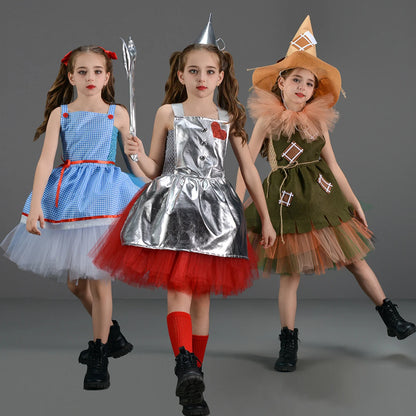 Kinder Mädchen Halloween Kostüm Zauberer von Oz Vogelscheuche Zinn Mann Löwe Hexe Prinzessin Tutu Kleid Rollenspiel Party Bühne Kleid Outfit.
